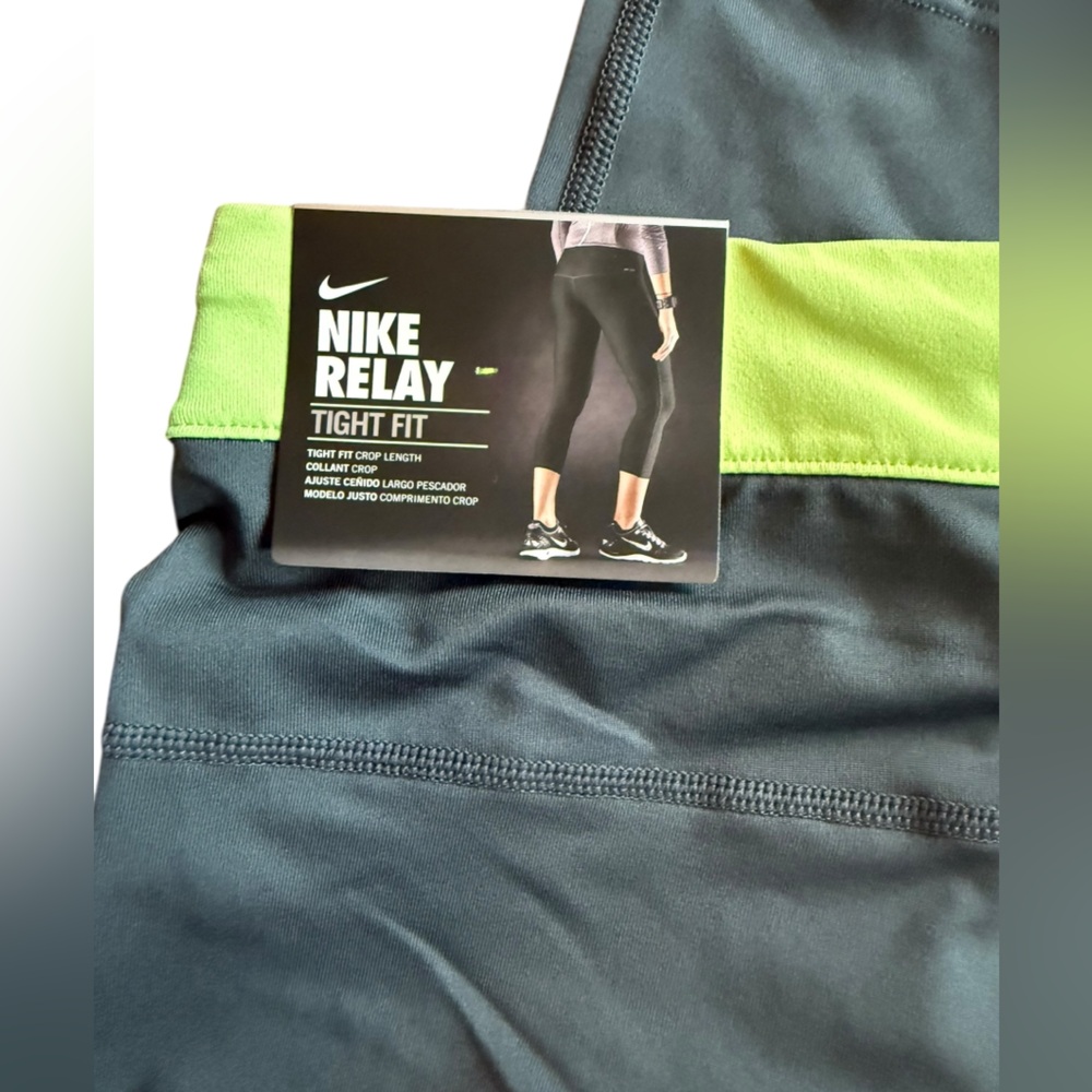 Nike Relay Tight Fit Black and Lime Green Tight Fit Leggings NWT - Picture 3 of 6